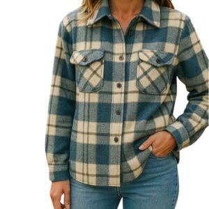 VINTAGE Unisex Blue Plaid Shacket Jacket Wool Mohair Blend Size XS/S *As  Is*